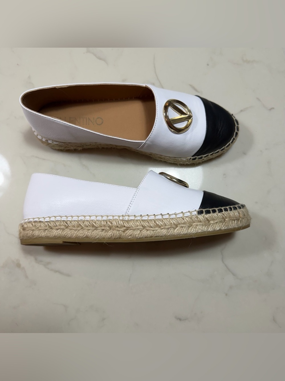 Valentino Pineta Vlogo Espadrille Flats featuring a two-tone leather